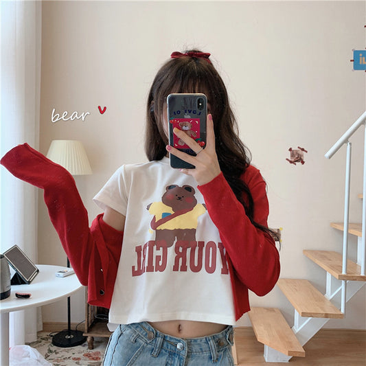 Couple Clothes Insi Trendy Cross-Border2023Summer New Style Crop Top Korean Version Slim Fit Short Sleeve T Shirt for Female Students