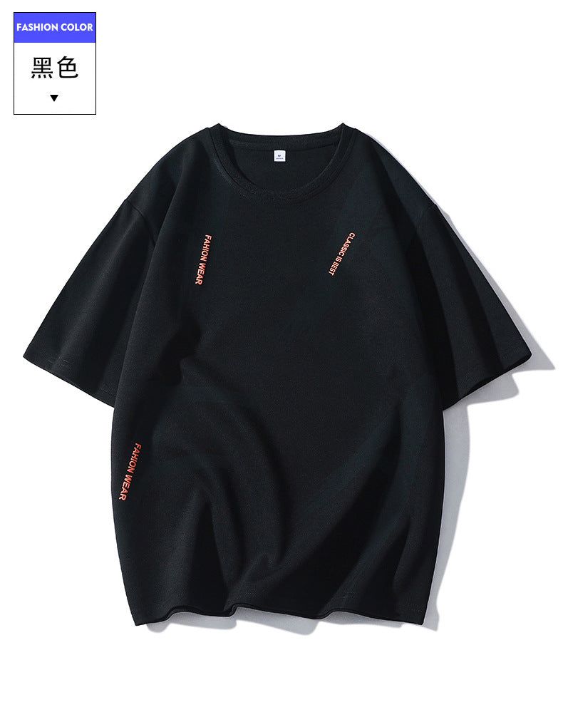 Summer Trendy Hong Kong Style Men's Printed Round Neck Short Sleeve T T-shirt Plus Size Loose Casual T-Shirt for Overweight Men