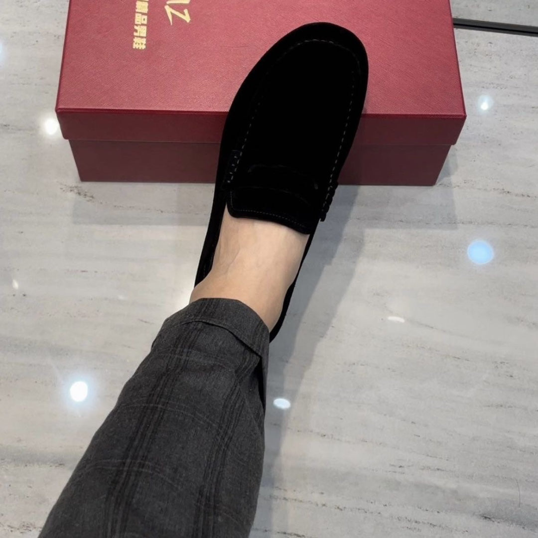 Light Luxury Men's Shoes Pure Leather Summer Business Casual Slip-On Loafers Lazy Driving Suede Leather Shoes Soft Sole Shoes