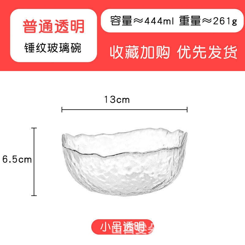 Japanese Style Glass Bowl Gold Rim Salad Bowl Transparent Fruit Plate Dessert Bowl Instant Noodle Bowl Rice Bowl Tableware Household Snack Bowl