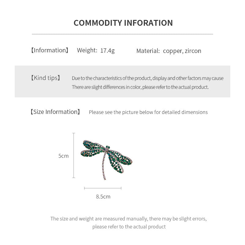 Green Zircon Hollow Dragonfly Brooch Light Luxury High-end Sense Elegant Brooch Fashion Unique Design Sense Accessories Wholesale