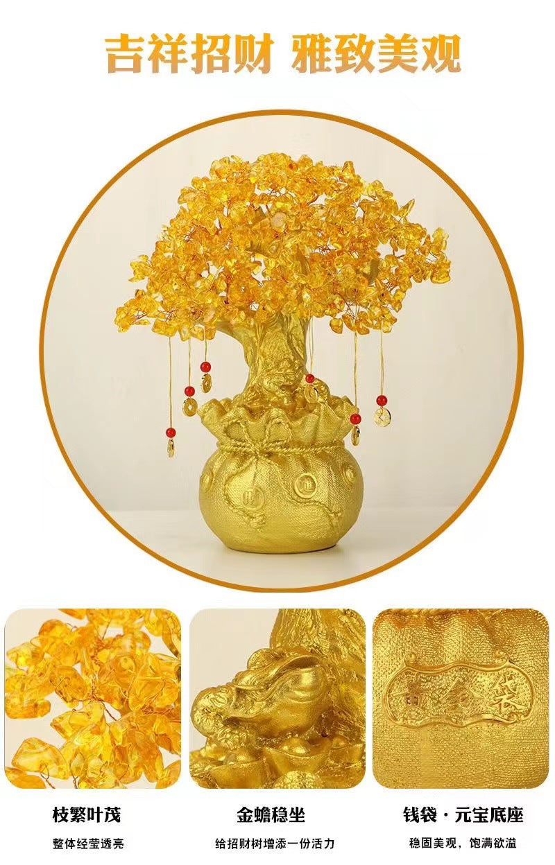 Yellow Crystal Money Tree Fortune Tree Ornament Crystal Ornament Wealth Tree Crystal Tree Home Living Room Opening Gift