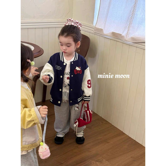 Sweet Little Chef Children's Clothing2025Autumn New Cute Girls' Toddler Outfit KT Cat Color Block Baseball Jacket Cartoon Sweatshirt Trendy