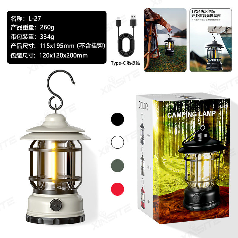 TikTok Hot-Selling Camping Light Atmosphere Light Flame Camping Light Tent Retro Lantern Outdoor Rechargeable Handheld Light Gift