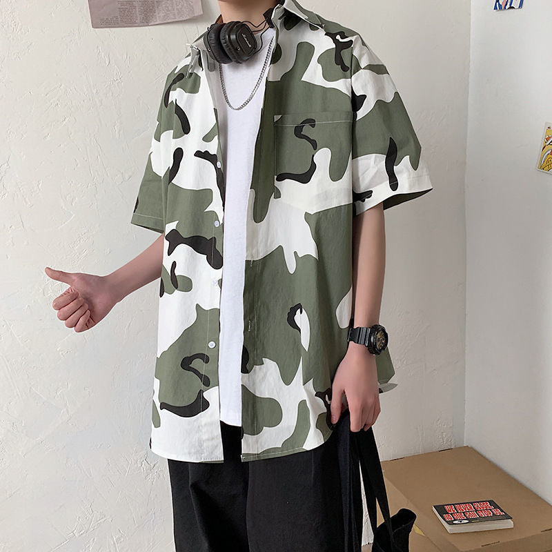 Summer Japanese Style Short Sleeve Shirt Men Half Sleeve Shirt Hong Kong Style Trendy Cat Print Student Loose Casual Shirt12