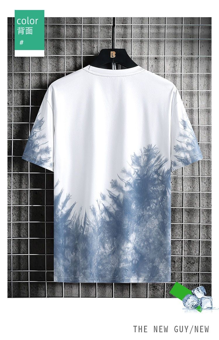 Ice silk short sleeve t Men's Summer T-shirt2025New Trendy Student Youth Half-Sleeve Men's Ice-Sense Ink-Splash T-Shirt