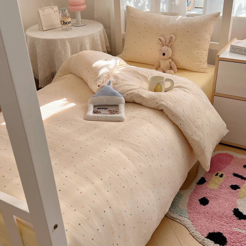 2025Hot-Selling Double-Layer Gauze Student Season Bed Single Quilt Cover Dormitory Dormitory Bunk Bed Three-Piece Set