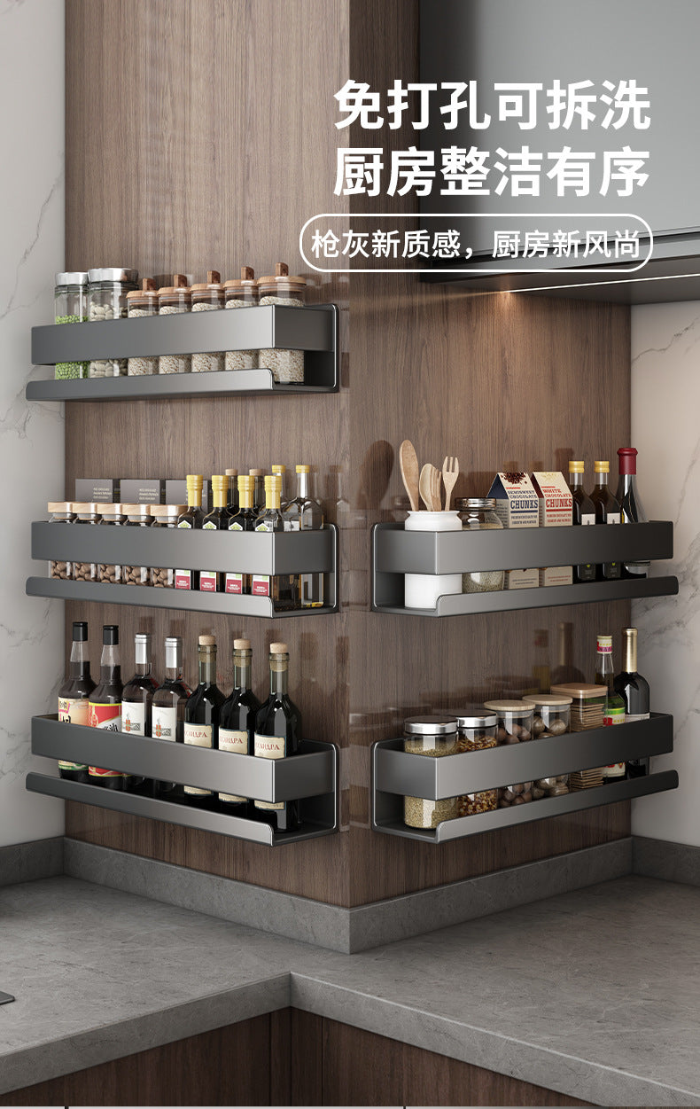 Kitchen Storage Spice Rack Wall-Mounted No-Drill Multifunctional Organizer for Wall Spice Jars Storage Rack