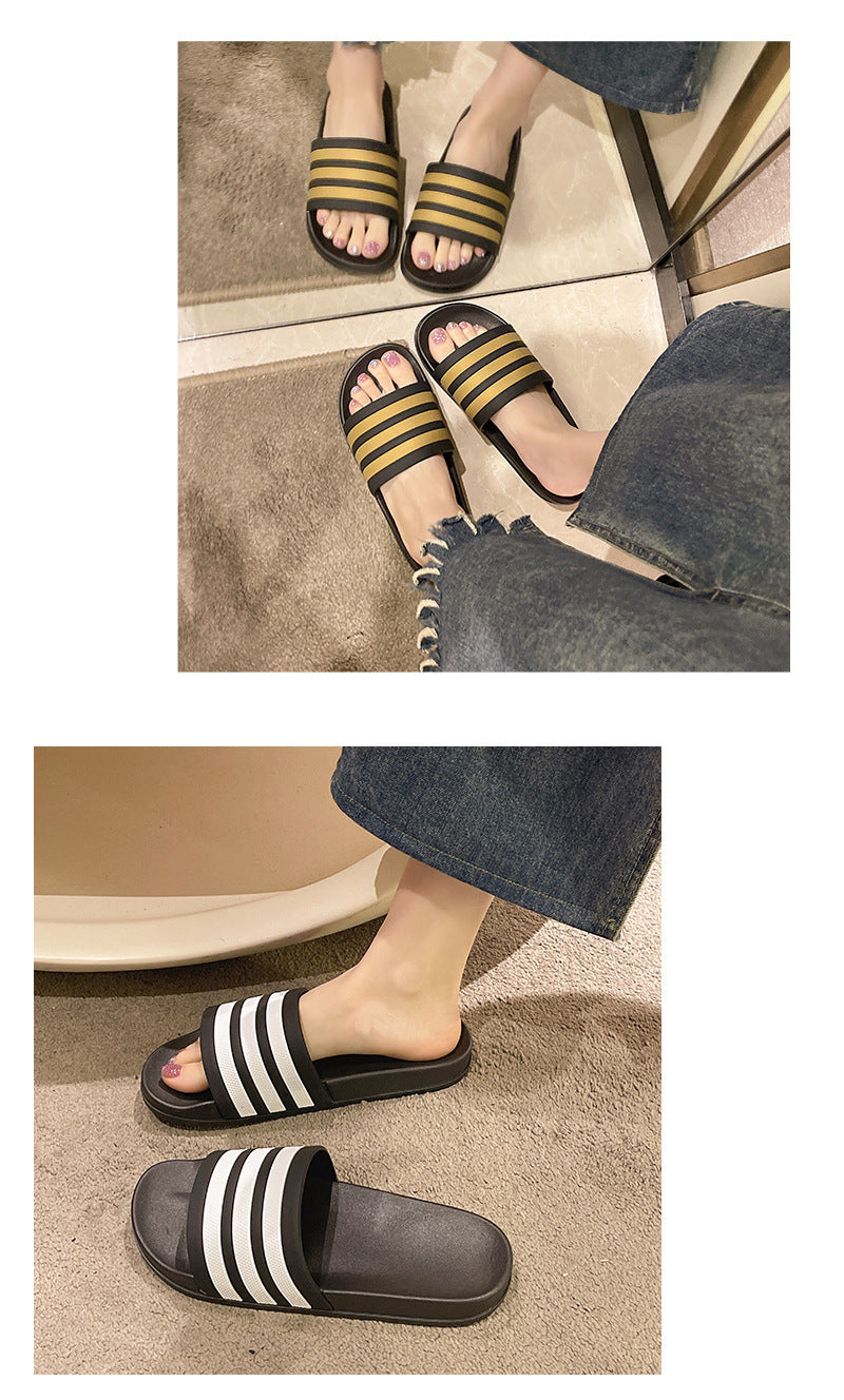 Men's Three-Stripe Slippers2024New Korean Style Outdoor Indoor Home Bathroom Non-Slip Beach Sandals