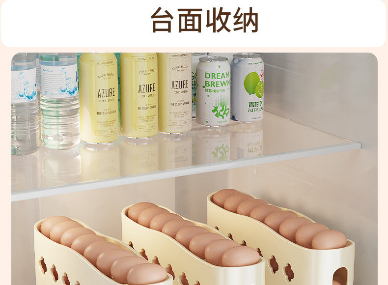 Egg Storage Box Refrigerator Side Door Rolling Egg Food Grade Egg Rack Automatic Egg Box Fresh-keeping Kitchen Organizer