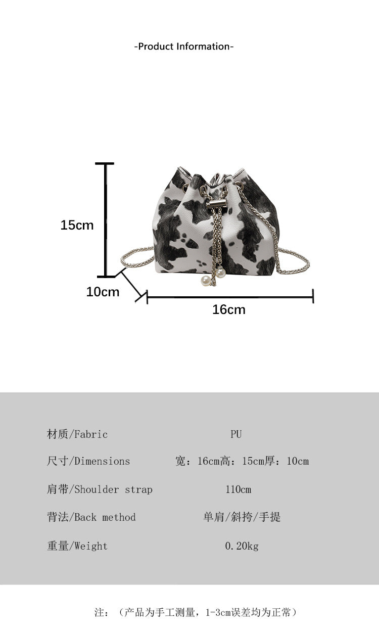 Personalized Chain Large Capacity Stylish Fashion Leopard Print Drawstring Winter2024New Zebra Pattern Shoulder Bucket Bag