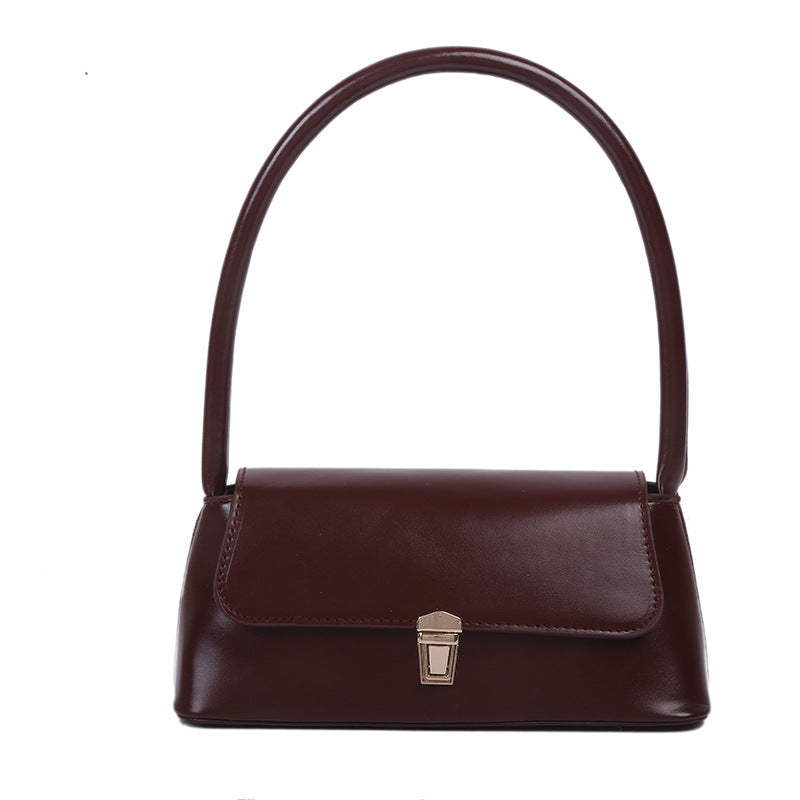 Textured French Style Women's New Fashion Retro2025Large Capacity Casual Solid Color Lock Buckle Handheld Baguette Underarm Bag for Women