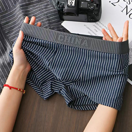 Simple Striped Mid-Waist Comfortable Men's Boxer Briefs Youth Personality Color-Block Waistband Breathable Crotch Four-Corner Underwear http://detail.1688.com/offer/826290026338.html