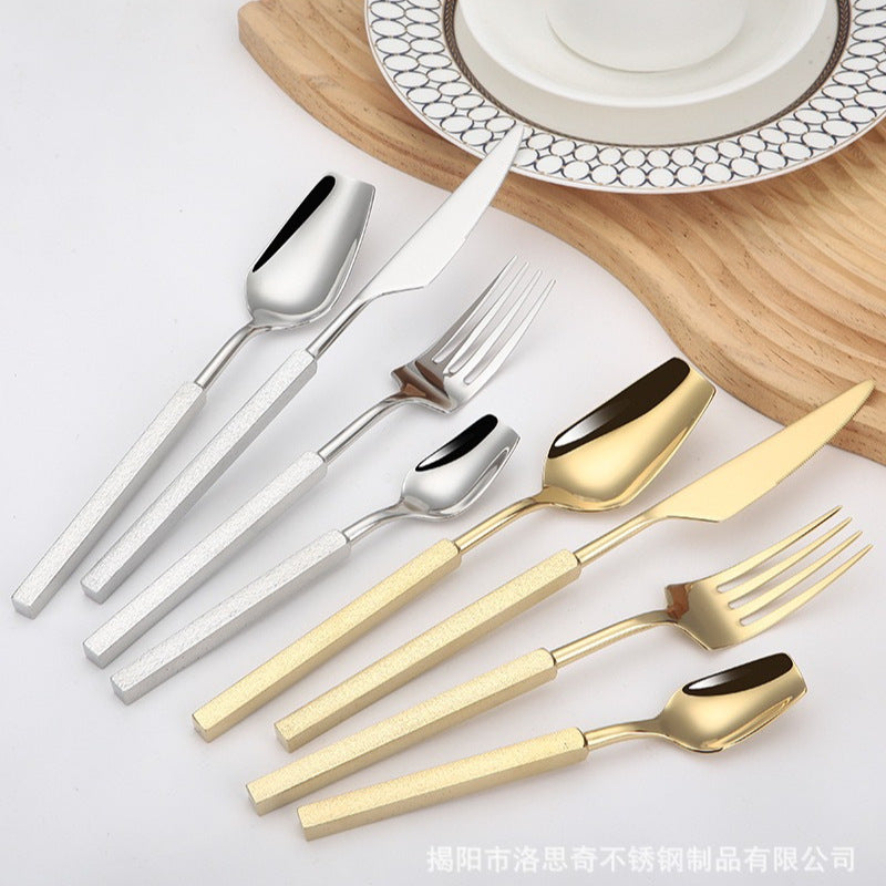 New304Stainless Steel Western Tableware Fantawild Hammered Pattern Knife Fork Spoon Set Integrated Thickened Fork Household Spoon
