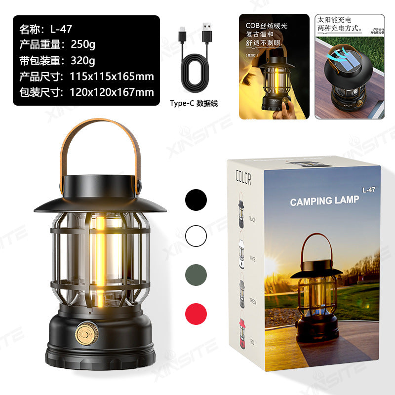 TikTok Hot-Selling Camping Light Atmosphere Light Flame Camping Light Tent Retro Lantern Outdoor Rechargeable Handheld Light Gift