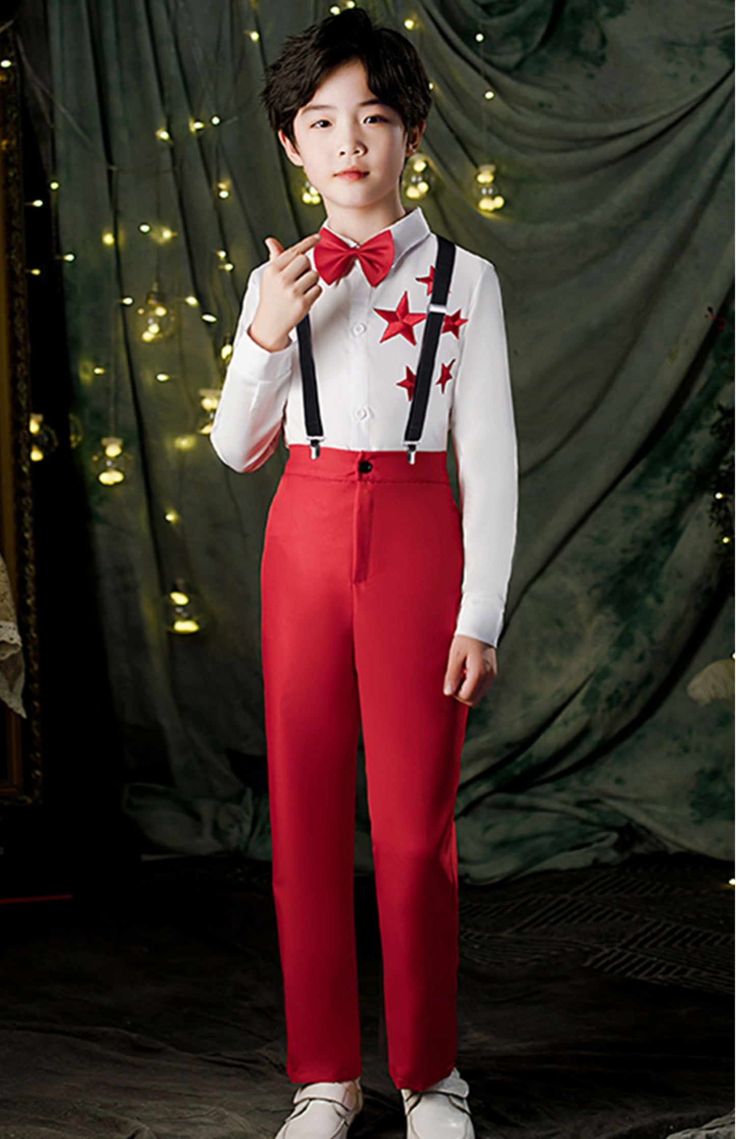 Children's Dance Costume for Children's Day, Red Theme Chorus, Poetry Recitation Performance Costume, Girls' Dress Set