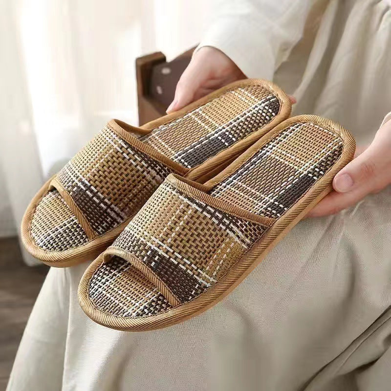 Home Rattan Grass Slippers for Women, Non-Slip Indoor Couple Slippers for Men and Women, Spring and Summer Bamboo Woven Sandals