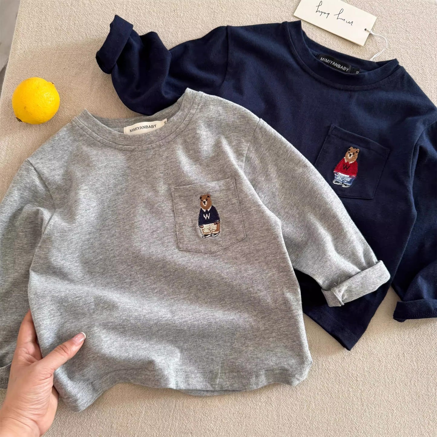 Sweet Little Chef Children's Long Sleeve T Autumn Boys' Japanese Style Bear Base Shirt Baby Toddler Striped Inner Layer Top