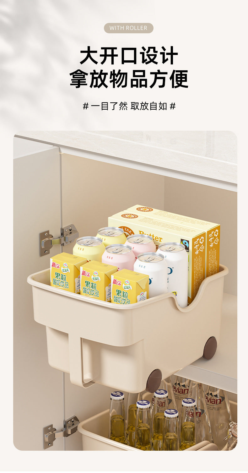25New Year Storage Box PP Kitchen Cabinet with Handle and Wheels, Toy Spice Cabinet, Storage Box