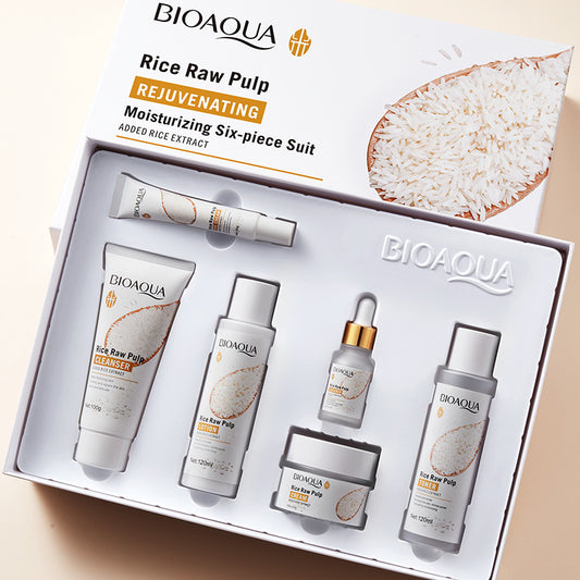 Full English Rice Skincare Set BIOAOUA Rice Puree Series Six-Piece Set Box Cross-Border Wholesale