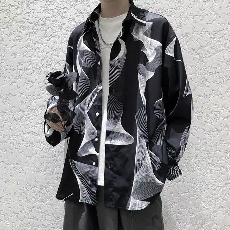 Autumn Hong Kong Style Cool Long Sleeve Shirt for Men Dark Style Design Top Youth Casual Loose Shirt
