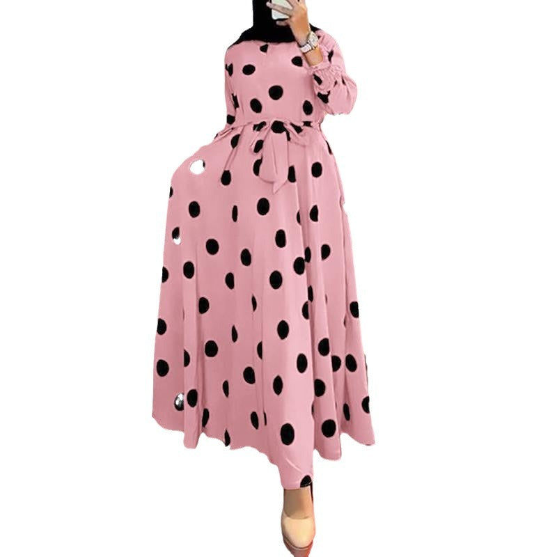 2025New Year's Amazon AliExpress Muslim Series Polka Dot Women's Long Sleeve Loose Big Hem Dress
