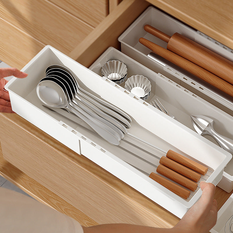 Retractable Storage Box Separated Drawer Rectangular Built-in Kitchen Tableware Desktop Cosmetics Compartment Storage Board