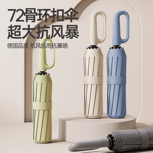 72Fully Automatic Ring Buckle Umbrella Portable Large Custom Wholesale Men's Hook Folding Dual-use for Sun and Rain Women's Special