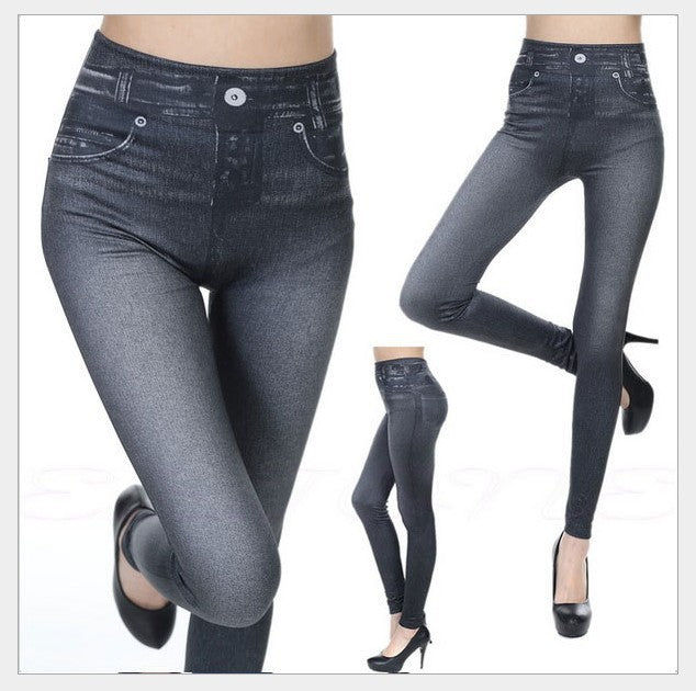 Yiwu Factory 3Color8Code tv Women's Imitation Denim Leggings Spring and Autumn High Waist Outer Wear One-piece Pants Cross-border Women's Pants