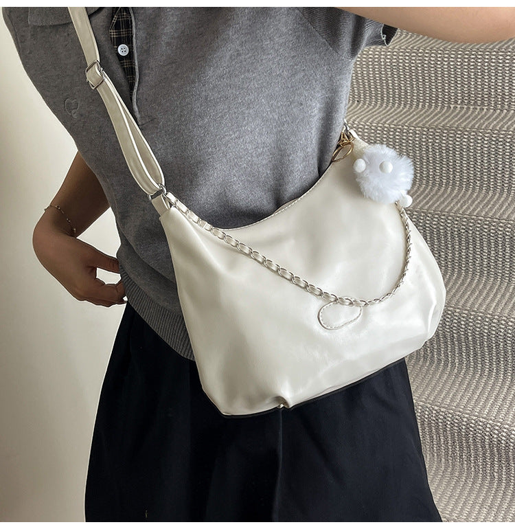 Summer Fashion Simple Casual Soft Surface Fresh Glossy Solid Color Large Capacity Commuter Shoulder Crossbody Bag2025New