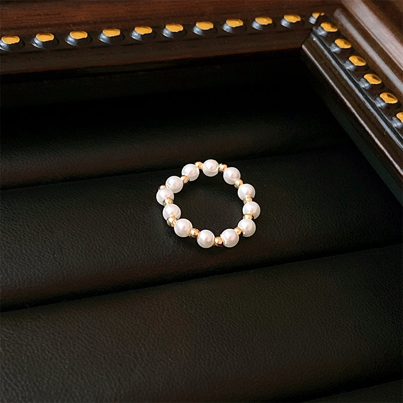 Real Gold Plated Baroque Pearl Tulip Flower Open Ring Korean Fresh Sweet Forest Style Light Luxury Jewelry