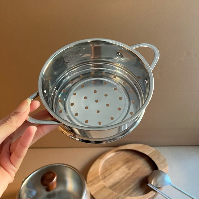 For one person316Stainless Steel Baby Food Supplement Pot Small Milk Pot Household Baby Steaming and Cooking Integrated Soup Pot Steamer