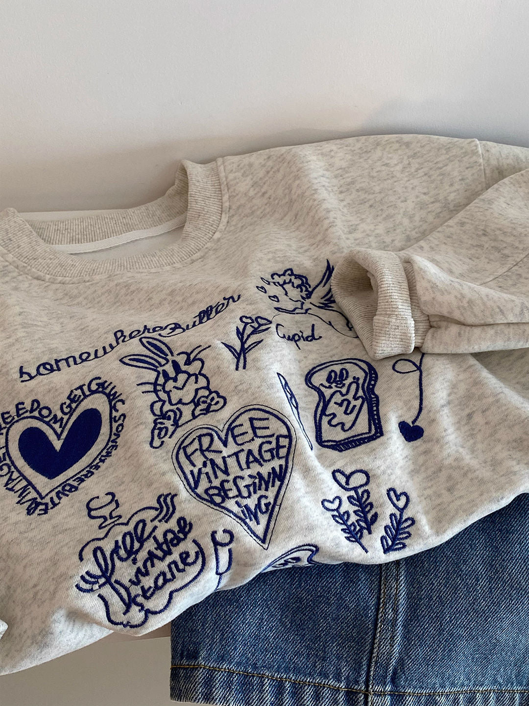 Brand Foreign Trade Cut Label Clearance Special Counter Withdrawal American High Street Fun Casual Pattern Print Crew Neck Sweatshirt