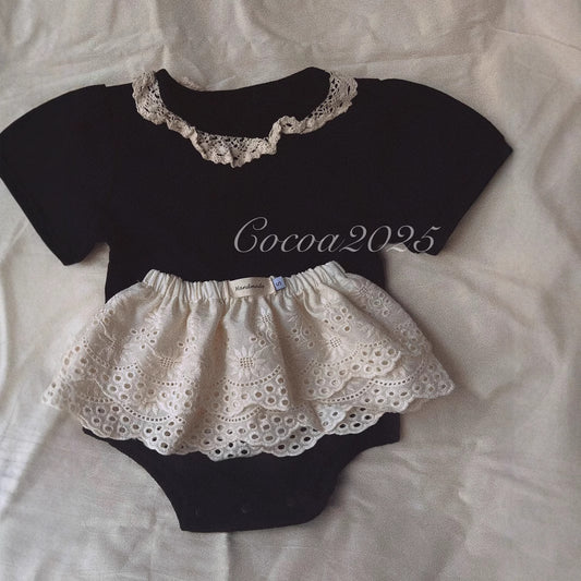 Korean Baby Layered Short Skirt with Lace Trim, Girls' Versatile Apron, French Retro Style, Stylish Ultra Short Cotton Skirt for Children