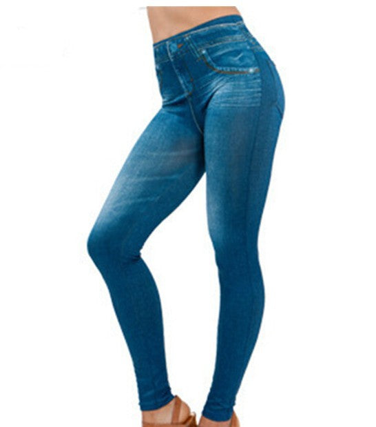Yiwu Factory 3Color8Code tv Women's Imitation Denim Leggings Spring and Autumn High Waist Outer Wear One-piece Pants Cross-border Women's Pants