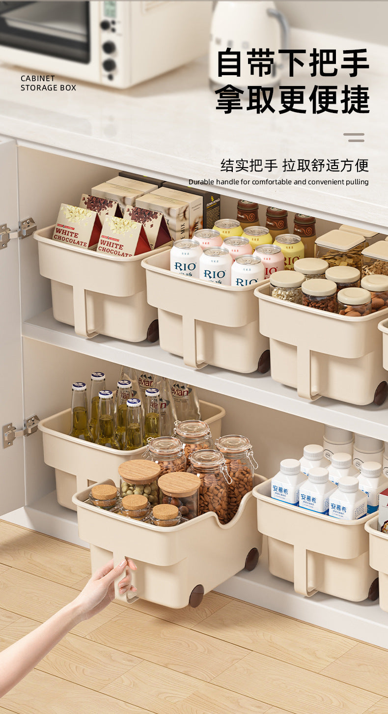 25New Year Storage Box PP Kitchen Cabinet with Handle and Wheels, Toy Spice Cabinet, Storage Box