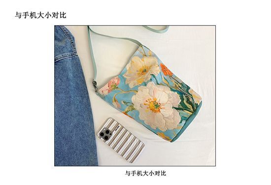 New2025Floral Oil Painting Niche Large Capacity Versatile Commuter Bucket High-end Bag Women's Shoulder Bag Hot Item