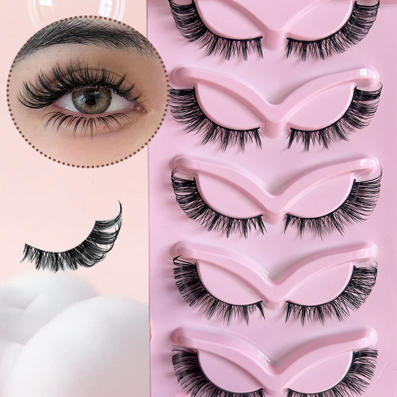 Cross-border shipping European and American style5Pair of Fox Series Slanted False Eyelashes Natural Style One-Piece Black Stem Cat Eye False Eyelashes