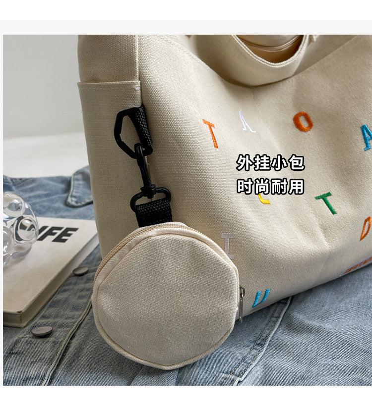 Large Capacity Canvas Bag Women2024New Commuter Tote Bag for Women ins College Student Class Shoulder Tote Bag