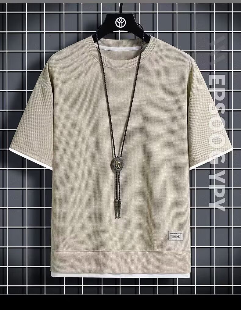 Chaolun Men's Short Sleeve Shirt t Summer Trendy Thin Breathable Shirt T Loose Waffle Short Sleeve Shirt