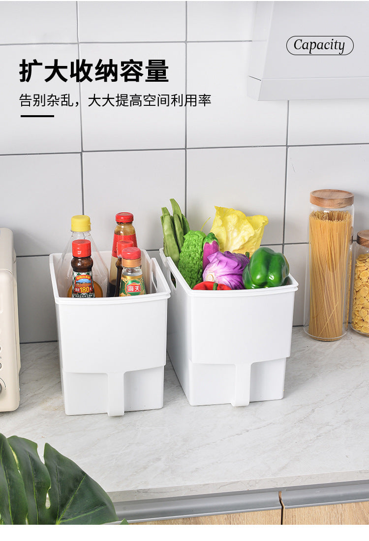Kitchen Cabinet Storage Box Hanging Cabinet Organizer Handle Refrigerator Transparent Storage Basket with Handle High Storage Box