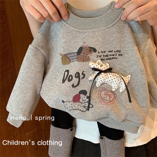 Sweet Little Girl Fleece Sweatshirt New Winter Outfit for Little Girls Korean Style1-8Two-piece set with integrated fleece