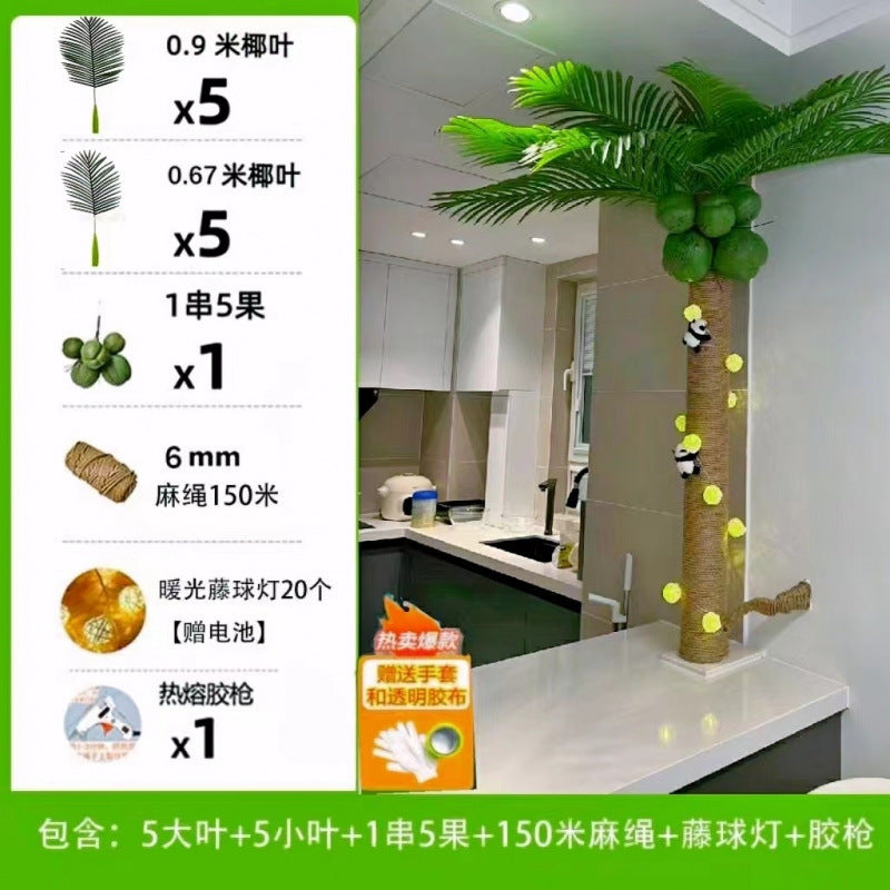 Artificial Coconut Tree Real Green Plant Coconut Fruit Leaves Pipe Decoration Sewer Cover Indoor Beautification Balcony Artificial Landscape