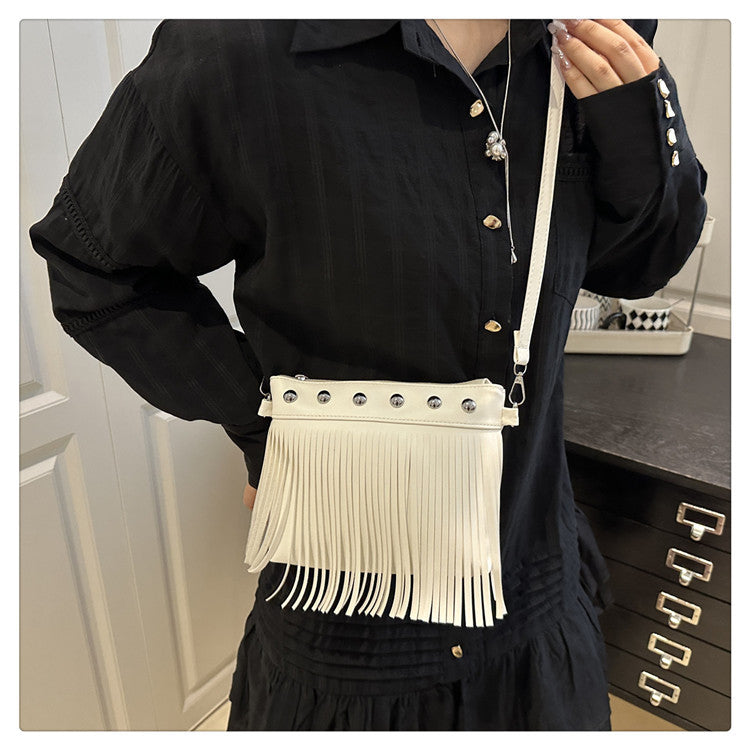 French retro tassel commuter bucket bag for women2025Summer new cross-border style soft shoulder crossbody tassel bag