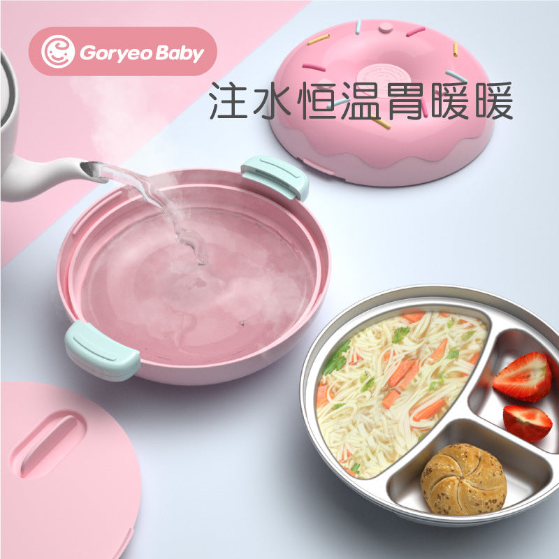 goryeobaby Children's Stainless Steel Plate Baby Suction Bowl Water-Insulated Bowl Baby Divided Plate Baby Food Utensils