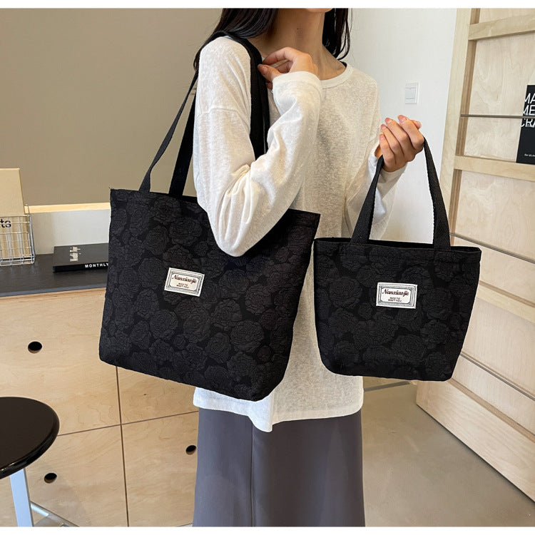 South Korea ins Unique Canvas Bag2024New Fashion Commuting Tote Bag Female College Student Class Shoulder Bag