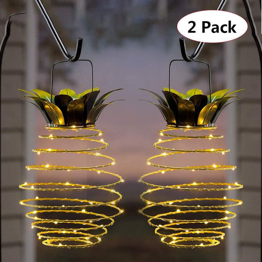 Cross-border hot Solar Light Pineapple Iron Lantern led Copper Wire Light String Outdoor Waterproof Garden Decoration Hanging Lamp