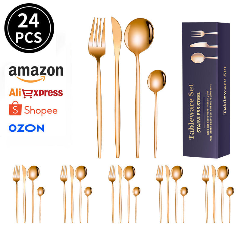 spoon Jieyang Manufacturer Wholesale Cross-Border Stainless Steel Tableware Set24Set Household Cutlery and Utensils