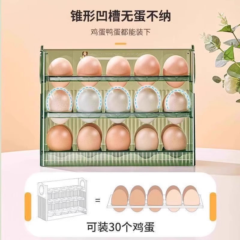 New Automatic Flip Egg Box Household Refrigerator Side Door Organizer Egg Storage Special Kitchen Fresh-keeping Pack