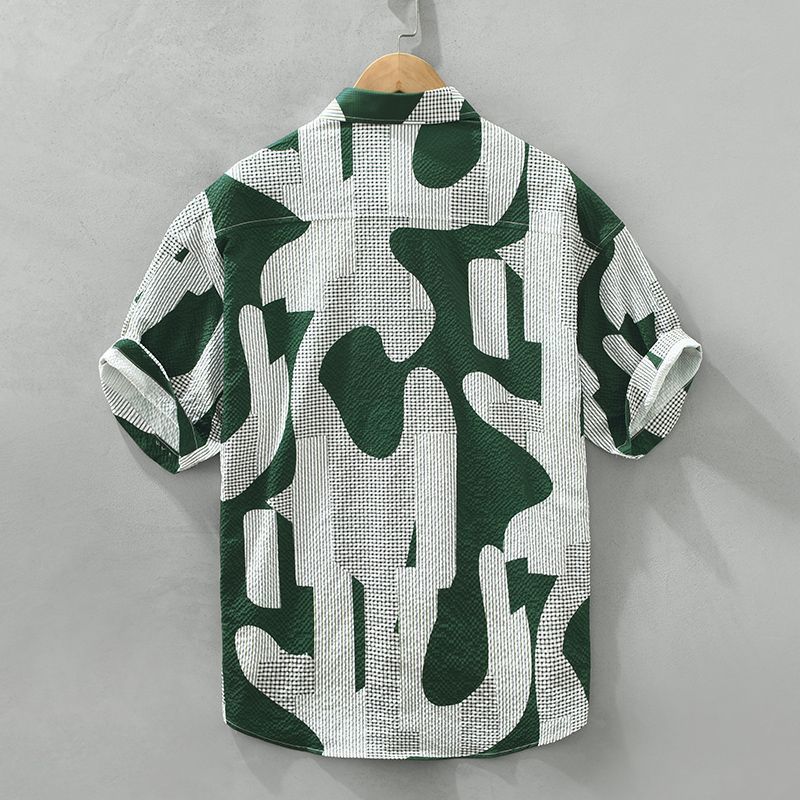 Summer Fashion Personality Print Casual Short Sleeve Shirt Men Japanese Trend Breathable Thin Large Size Shirt Jacket